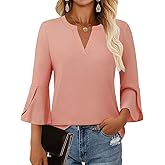 GKBK Women's Blouses Ruffle 3/4 Sleeve Dressy Top V Neck Casual Tunic Blouses Business Shirts S-XXL