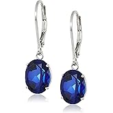 Amazon Essentials 925 Sterling Silver 4.5 Cttw, 8 x 10mm Oval Gemstone Leverback Dangle Earrings, Birthstone Elegant Jewelry for Women