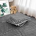Jaderlu 16pcs 0.6" Thickened Interlocking Tile Mats,Fluffy Shaggy Soft EVA Foam Area Rug for Living Room & Bedroom,Non-Slip Protective Floor Carpet Play Mat Kids Baby Dorm Home Decor (11.8ft, Grey)