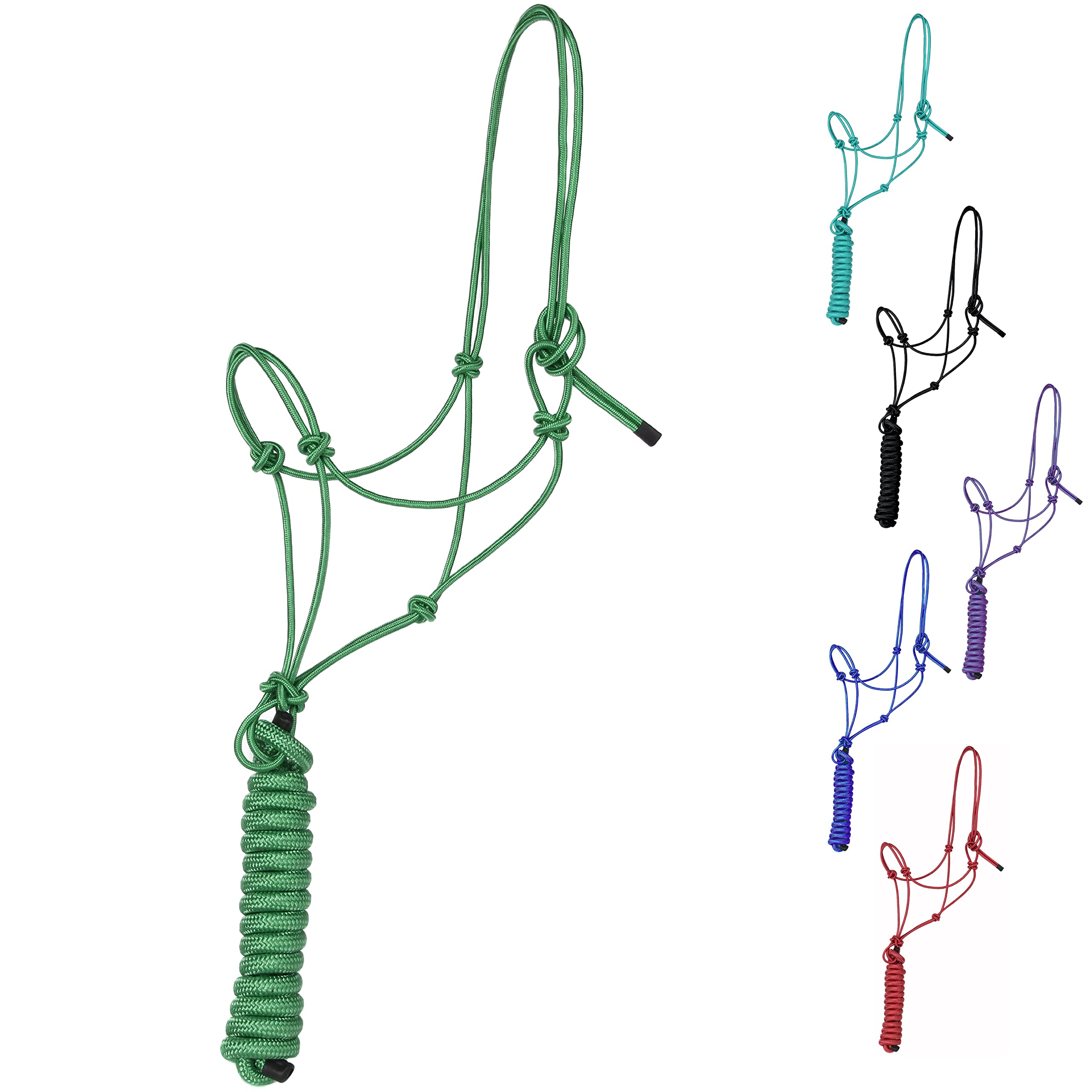Majestic Ally 1/4" Rope 4 Knot Stiff Polyester Training Halter with 10’ Matching Lead Rope for Horses – Full (Hunter Green, Full)