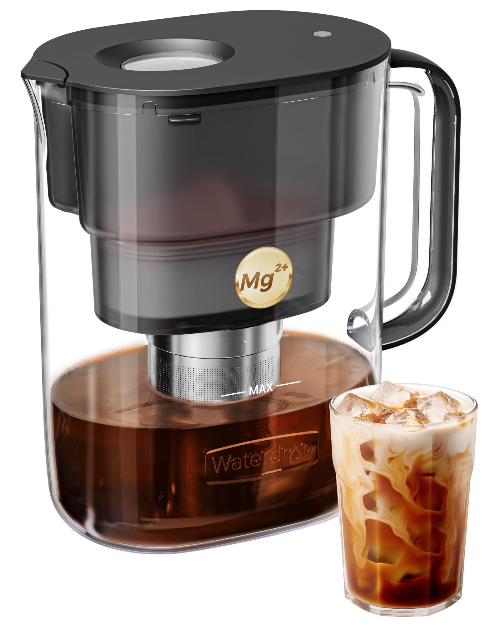 Waterdrop Cold Brew Coffee Maker with 1 Magnesium Water Filter, Well-Balanced Acidity, Unlocks Flavor and Aroma, BPA-Free, Precision Fine Mesh Filter for Iced Coffee, Tea, Lemonade, Black Image