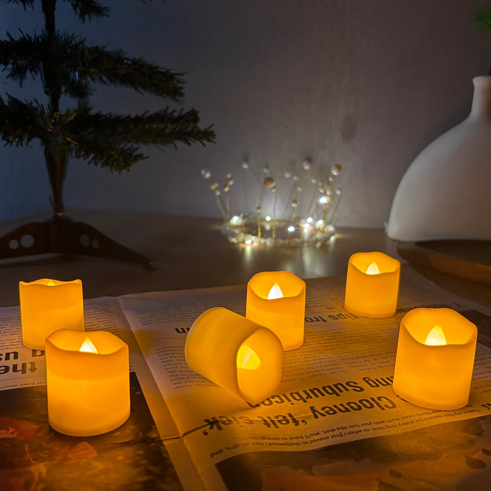 Ddomijoy 24pcs Flickering Flames Flickering Warm White LED Candles Battery Candles Warm White Tea Light Wave Unscented Safe for Bon Festival Halloween Christmas Party Wedding Birthday Room Indoor