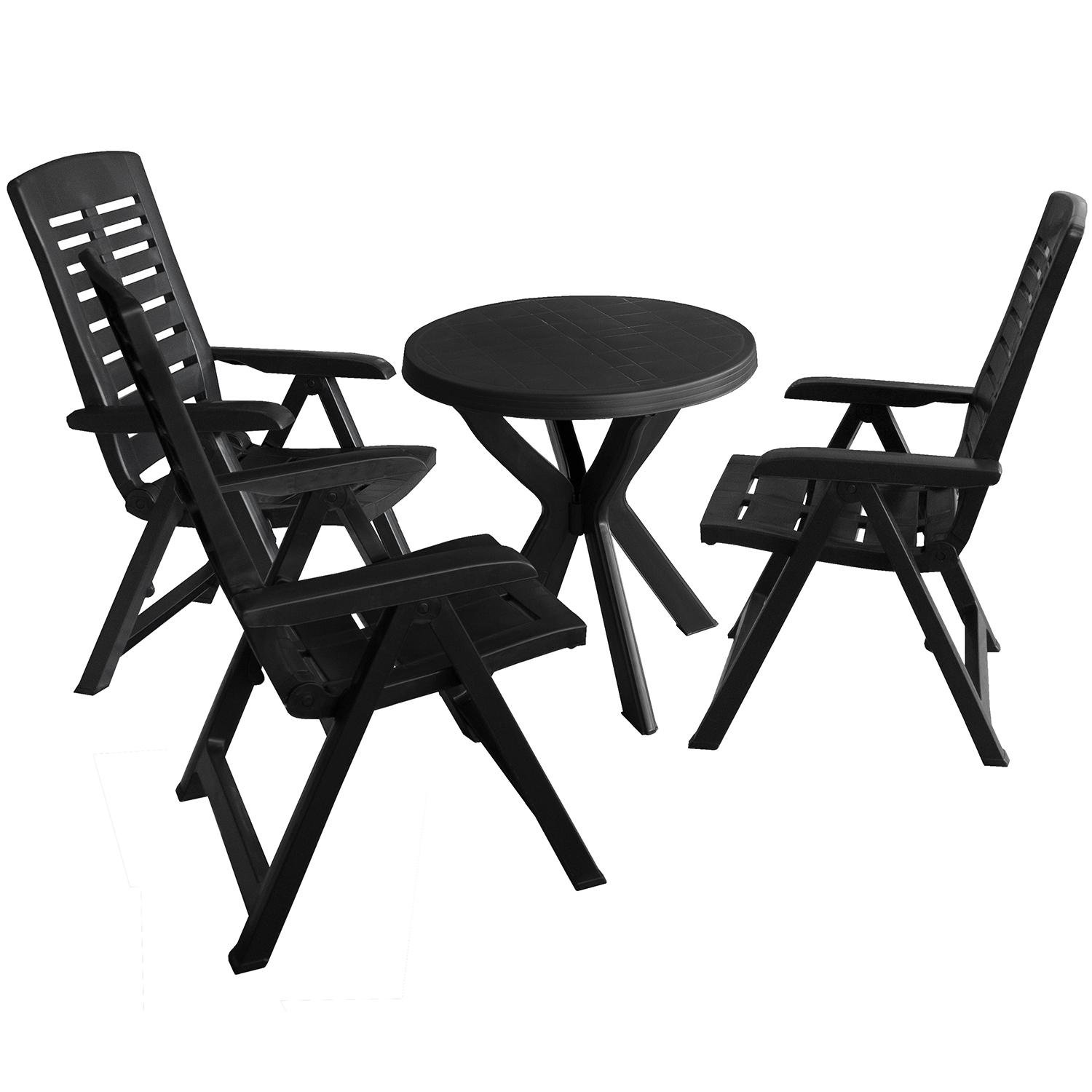 4tlg. Bistrogarnitur Kunststoff Gartentisch Ø70x72cm + 3x Klappstuhl