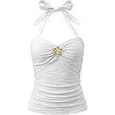 WERFORU Women's Halter Tops Cute Summer Going Out Tops Y2K Open Back Beach Cami Tops
