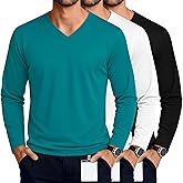 JoyMotion 3 Pack Men's Big and Tall Undershirts Long Sleeve V Neck Shirts Base Layer Comfort Basic Tops Under Scrubs