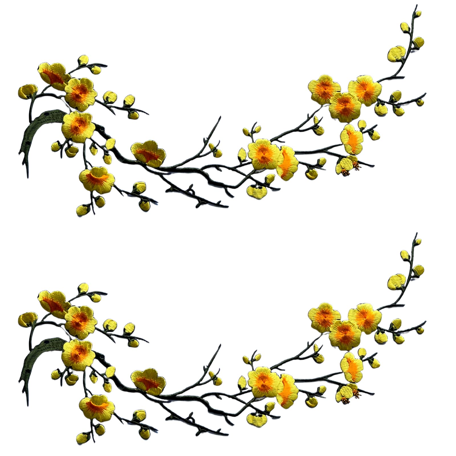 CHENGZI Plum Blossom Flower Embroidery Patches Applique Fabric Sticker Craft Sewing Repair Decoration, Set of 2 (Yellow)