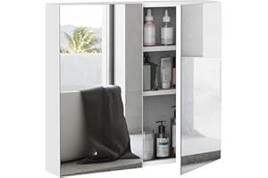 kleankin Bathroom Mirror Cabinet, 24" x 22" Metal Medicine Cabinet, Wall-Mounted Bathroom Cabinet with Double Doors, White