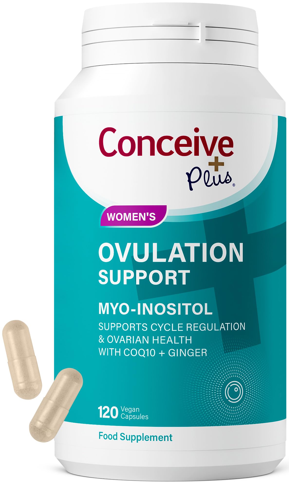 Conceive Plus Ovulation Support - PCOS Supplement with Myo-Inositol & D-Chiro Inositol, Folate, Ginger and CoQ10 - Pregnancy Vitamins for Women - Hormone Balance for Women - 120 Capsules