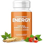 Awakening Natural Energy &amp; Focus Supplement with Panax Ginseng, Guarana Extract &amp; Chromium Picolinate | Brain Supplement for Focus, Energy, Mood &amp; Clarity | Gluten Free Veggie, USA - 60 Caps