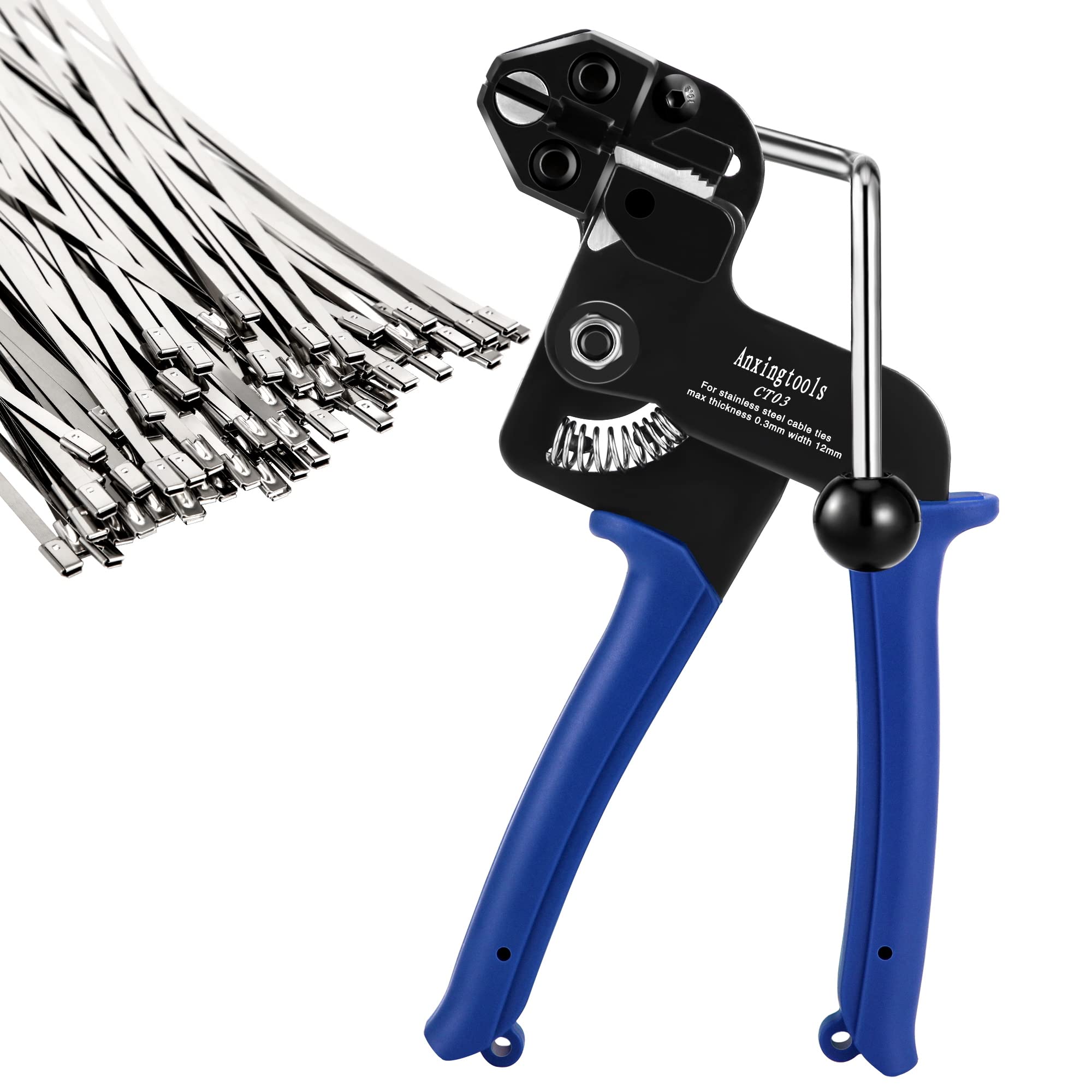 200PCS Metal tie wrap Gun Kit, Anxingtools Stainless Steel Cable Tie Gun Adjustable Tensioning and Cutting Tool with 200pcs 304 Self-Locking Stainless Steel Cable Ties