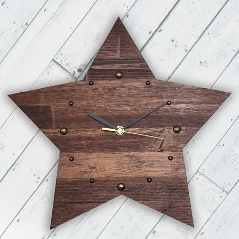 Amazon Co Jp 大人の星時計 掛け時計 時計 インテリア 木製スター ウォールナット02 ホーム キッチン