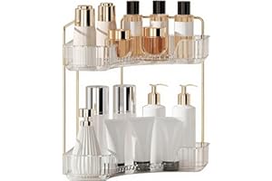 YCIA&DONE Corner Bathroom Counter Organizer, Makeup Organizer for Vanity, Skincare Cosmetic Perfume Tray, Corner Countertop Shelf Rack Storage for Bathroom Kitchen 2 Tiers (Clear White)