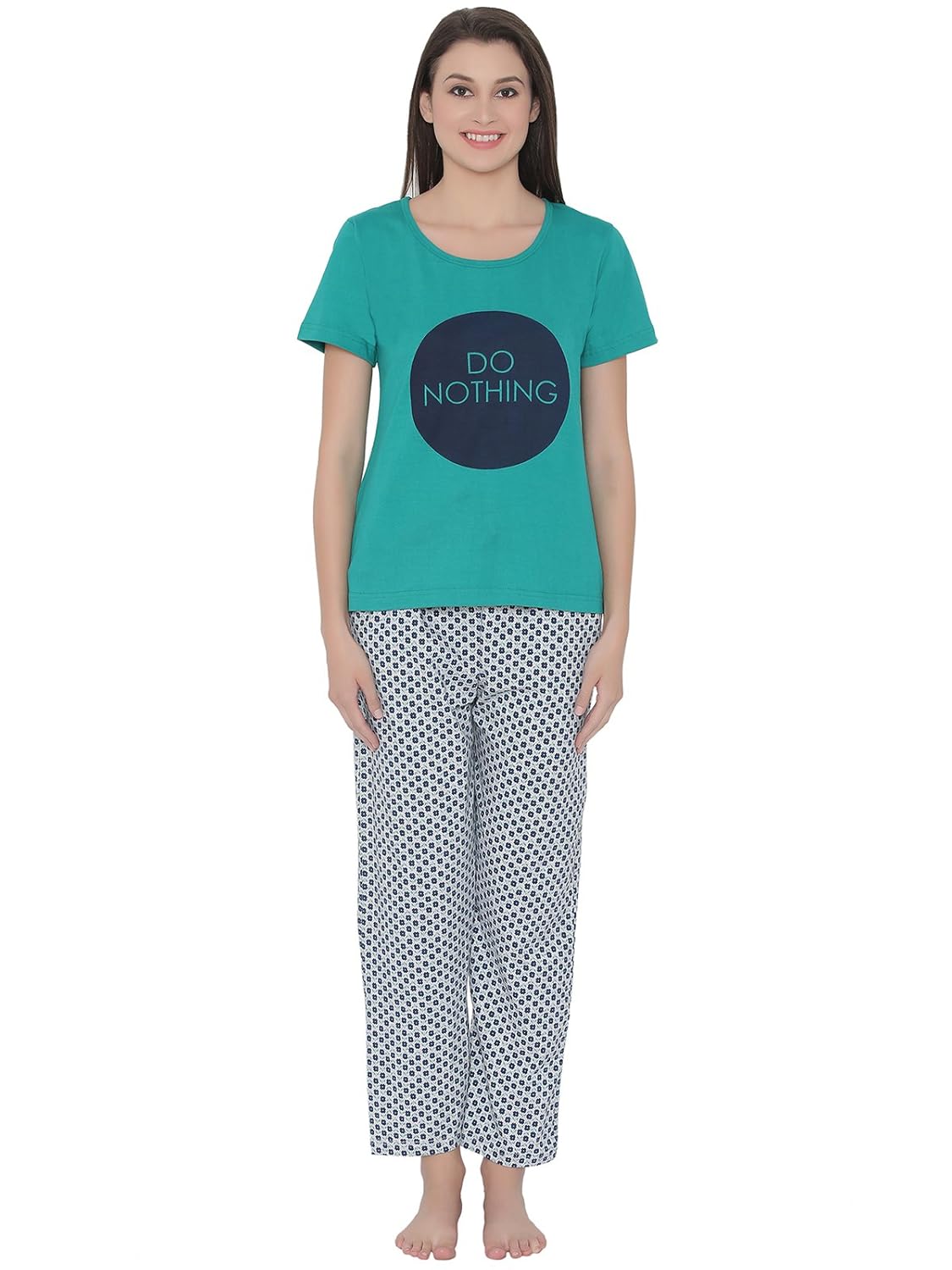 clovia womens cotton rich printed top & pyjama