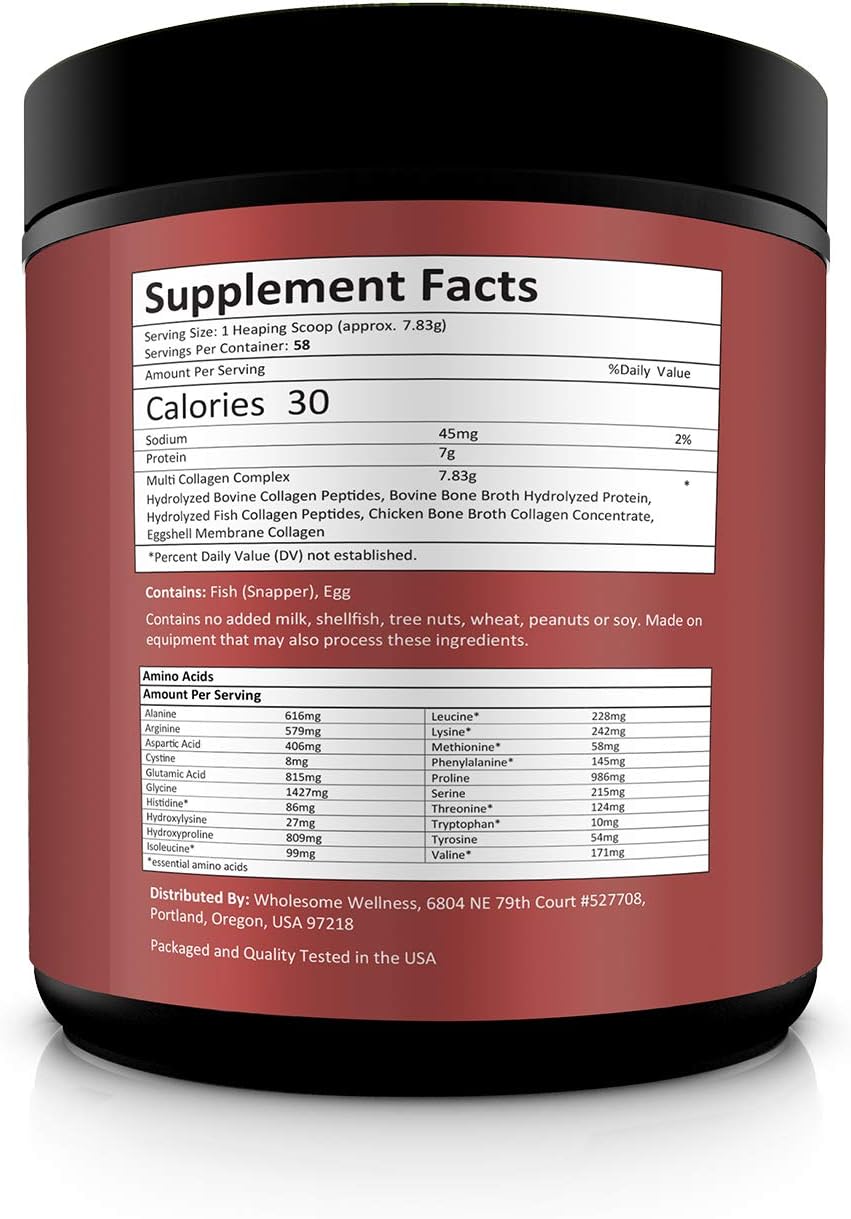 Multi Collagen Protein Powder Hydrolyzed (Type I II III V X) Grass-Fed All-in-One Super Bone Broth + Collagen Peptides - Premium Blend of Grass-Fed Beef, Chicken, Wild Fish, Eggshell Collagen: Health & Personal Care