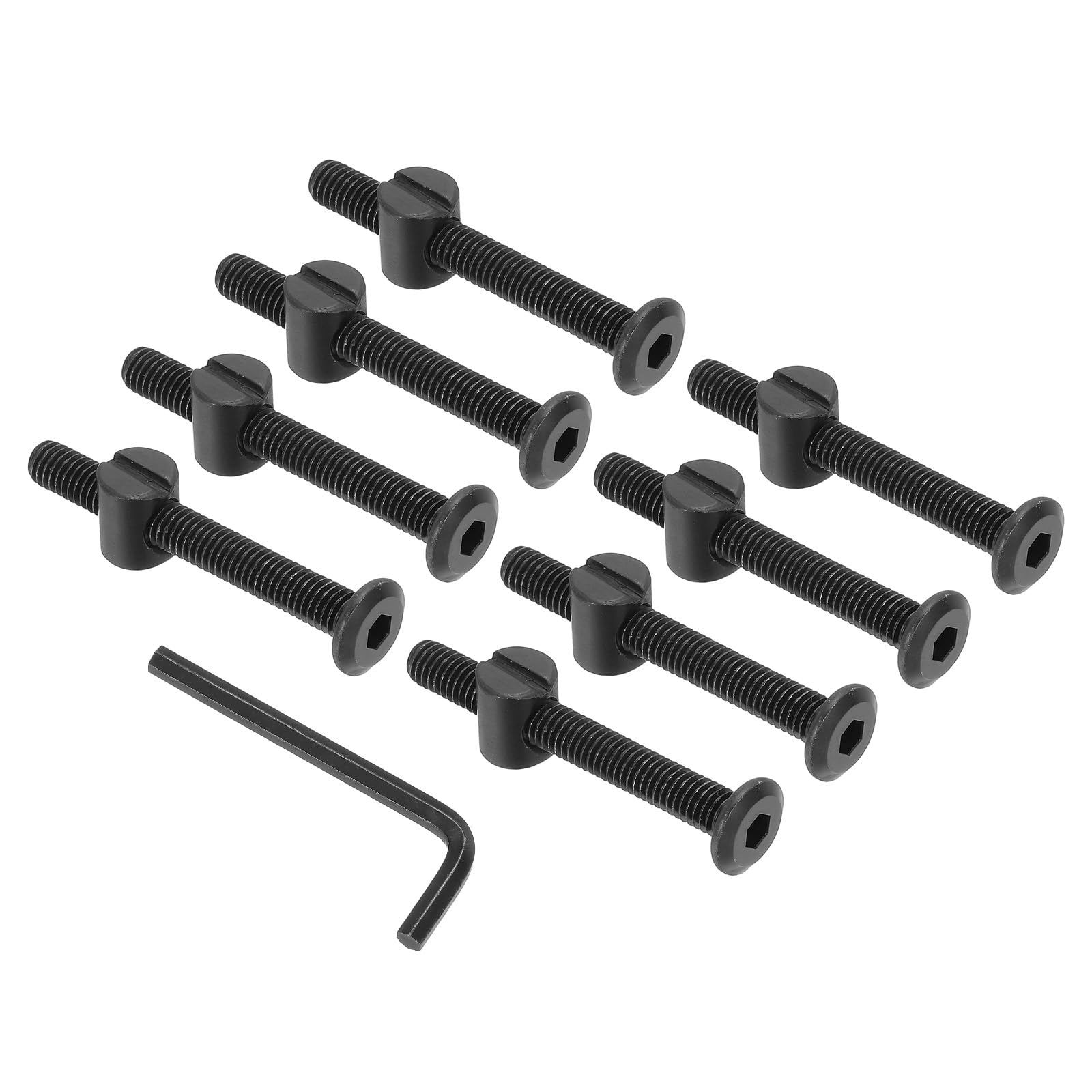 PATIKIL M6 x 50mm Bunk Bed Bolts, 8 Pack Hex Drive Socket Cap Barrel Screws Bolt Nuts Assortment Kit with 1Pcs Wrench for Furniture Bed, Black