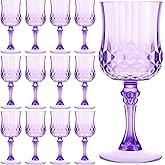 Pinkunn 12 Pcs 7 oz Plastic Vintage Wine Glasses Reusable Colored Goblets Patterned Drinking Water Glasses Cup Dishwasher Safe for Valentine's Day Wedding Reception Party Supplies (Purple)