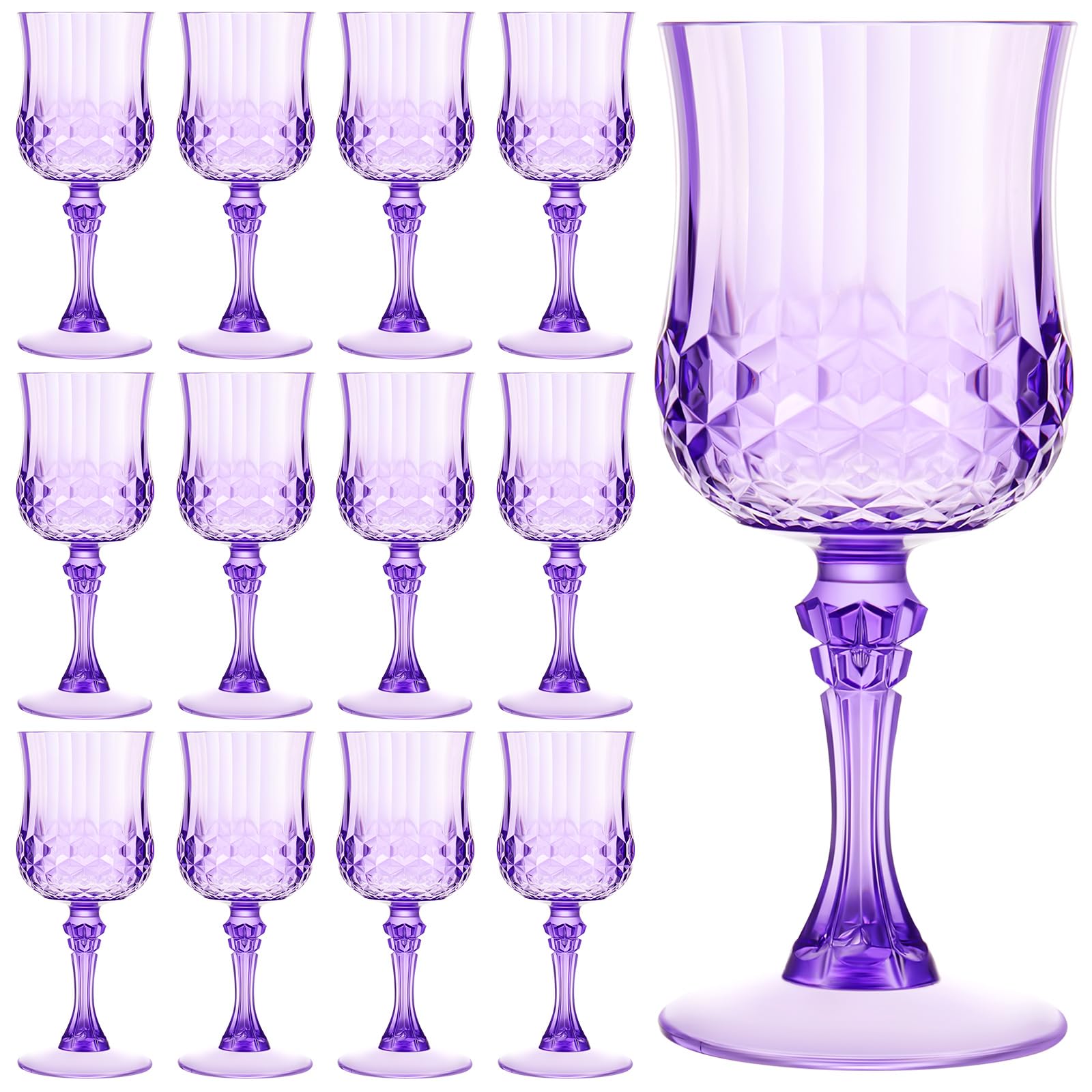 Photo 1 of Pinkunn 12 Pcs 7 OZ Plastic Vintage Wine Glasses Reusable Colored Goblets Patterned Drinking Water Glasses Cup Dishwasher Safe for Wedding Reception Party Supplies (Purple)