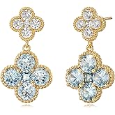 MTMY Dangle Earrings for Women 14K Gold Plated Four Leaf Clover Dangling Drop Birthstone Stud Earrings Trendy Flower Birthstone Jewelry Birthday Gifts