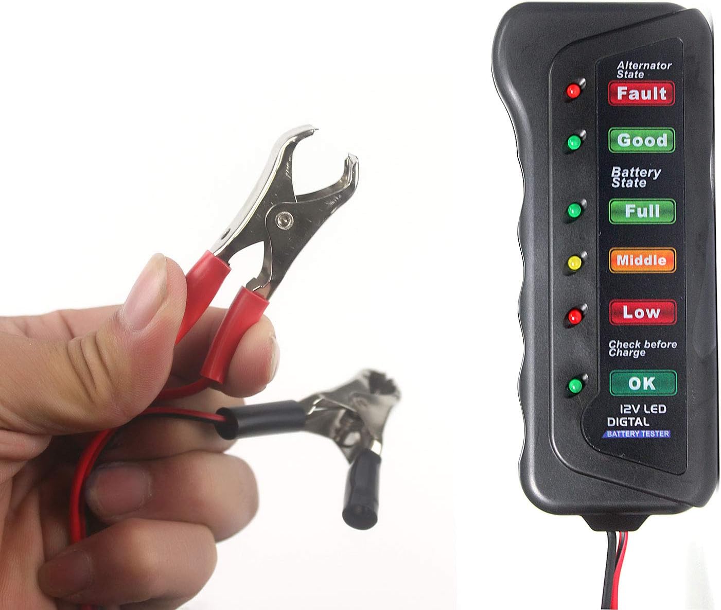 Aofan 12V Auto Battery Tester Multi Functions Car Battery Diagnostic Tools & Alternator Tester with 6 LED Lights for Car Motorcycle Alternator