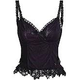 SHENHE Women's Lace Bow Front Spaghetti Strap V Neck Camisole Y2K Goth Crop Top Tank