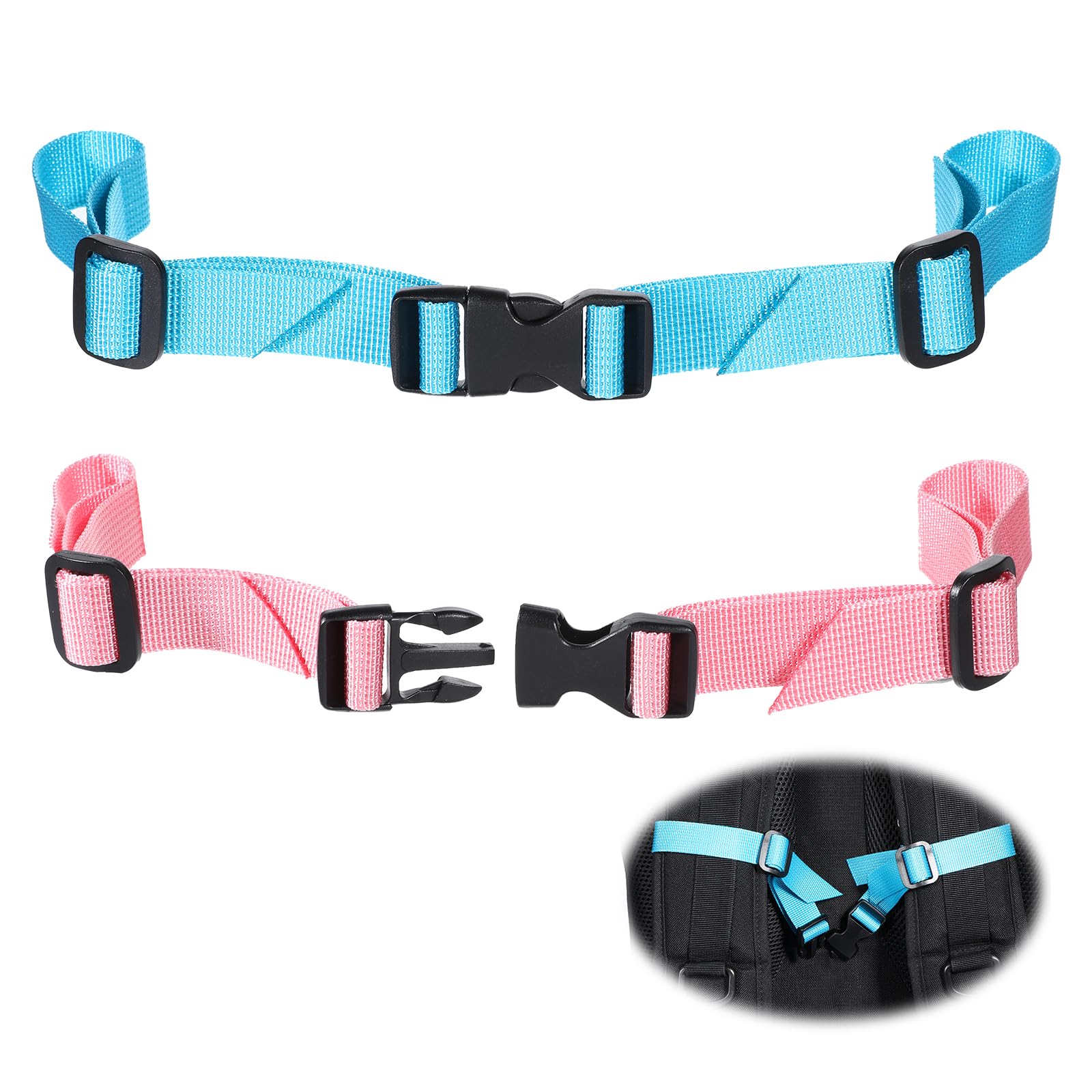 Photo 1 of HJZHII 2 Pack Universal Backpack Chest Strap, Adjustable Replacement Backpack Sternum Strap Chest Harness Secures Chest Belt with Quick Release Buckle Outdoor Backpack Accessories(Pink, Green)