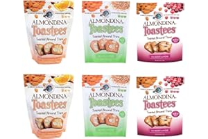 Almondina Toastees, Variety Pack Flavors, Toasted Almond Thins Snack, Non-Dairy and Kosher, Baked with Natural Ingredients, 5.25-Ounce Package (Pack of 6)