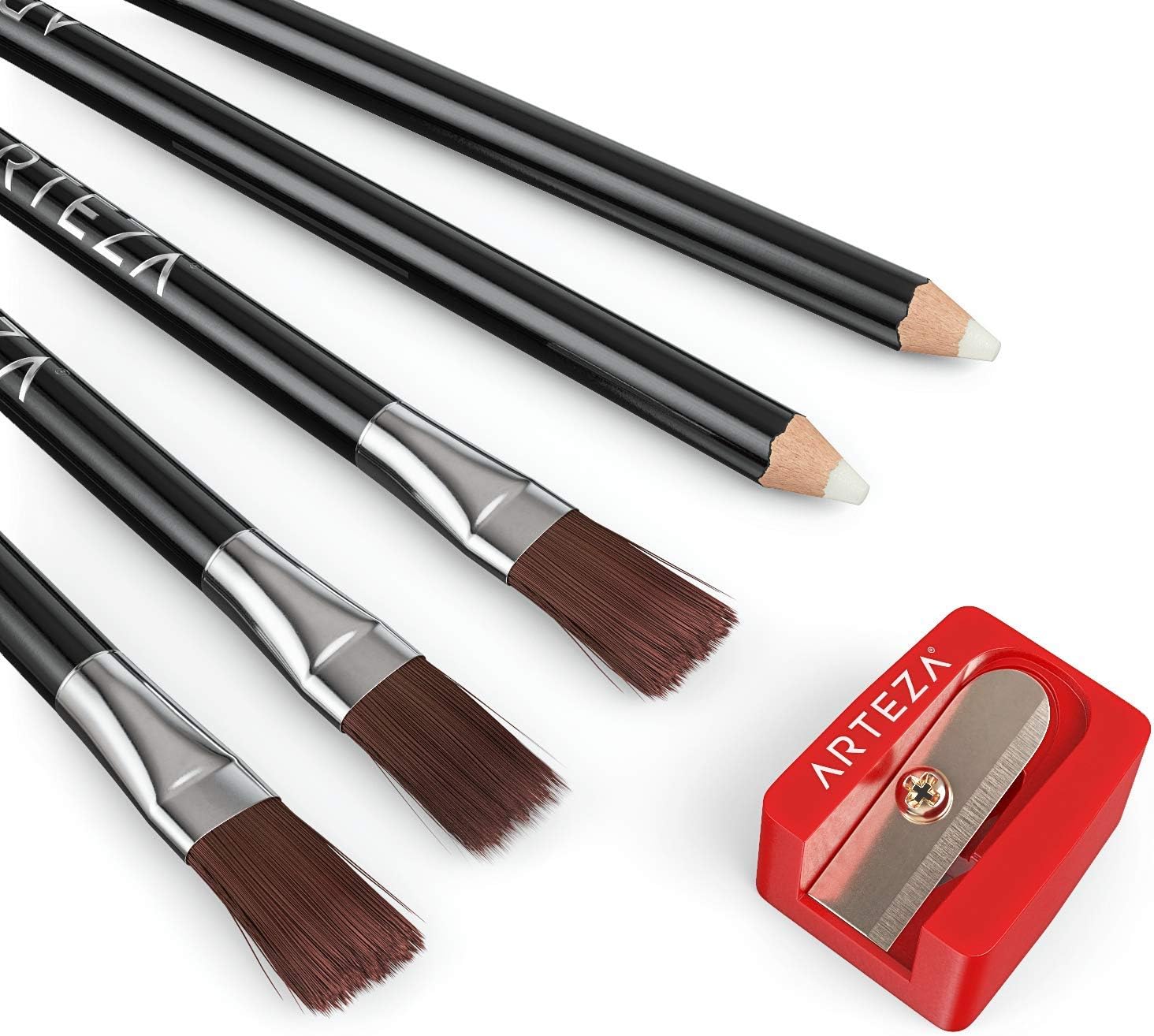 Arteza Eraser Pencil, Set of 6, Latex-Free & PVC-Free, Soft White Colour, Precision Artist Eraser Pencil with Brush and Pocket Size Sharpener, for Highlighting, Editing, & Correcting - Image 4