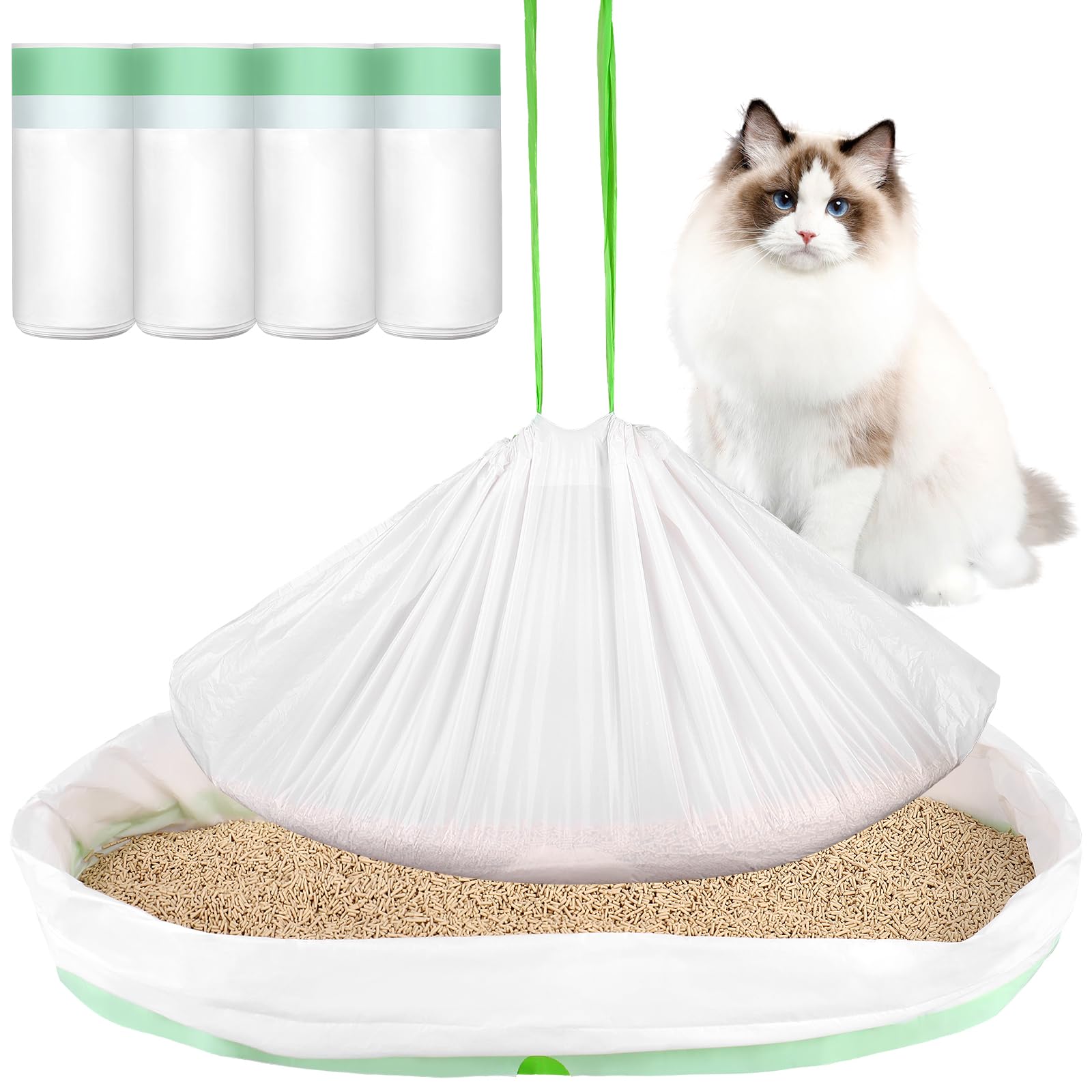 48 Pcs Cat Litter Tray Liners 43 X 94 CM Cat Litter Bags Liners with Drawstring Durable Leak Proof Heavy Duty Bag Large Extra Scratch Resistant Thicken Liner Bags for Medium Pet Box Liner