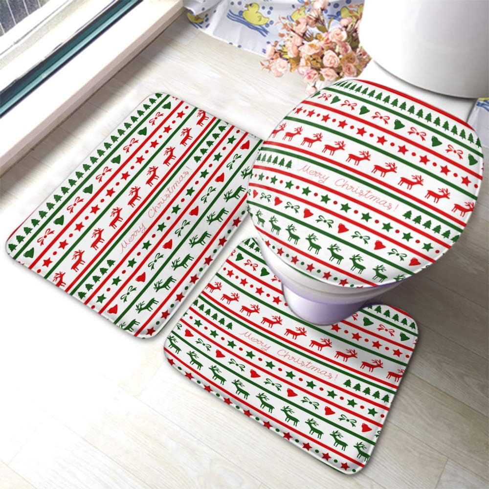 Moslion Merry Christmas Bath Mat Reindeer Star Jingle Bell
