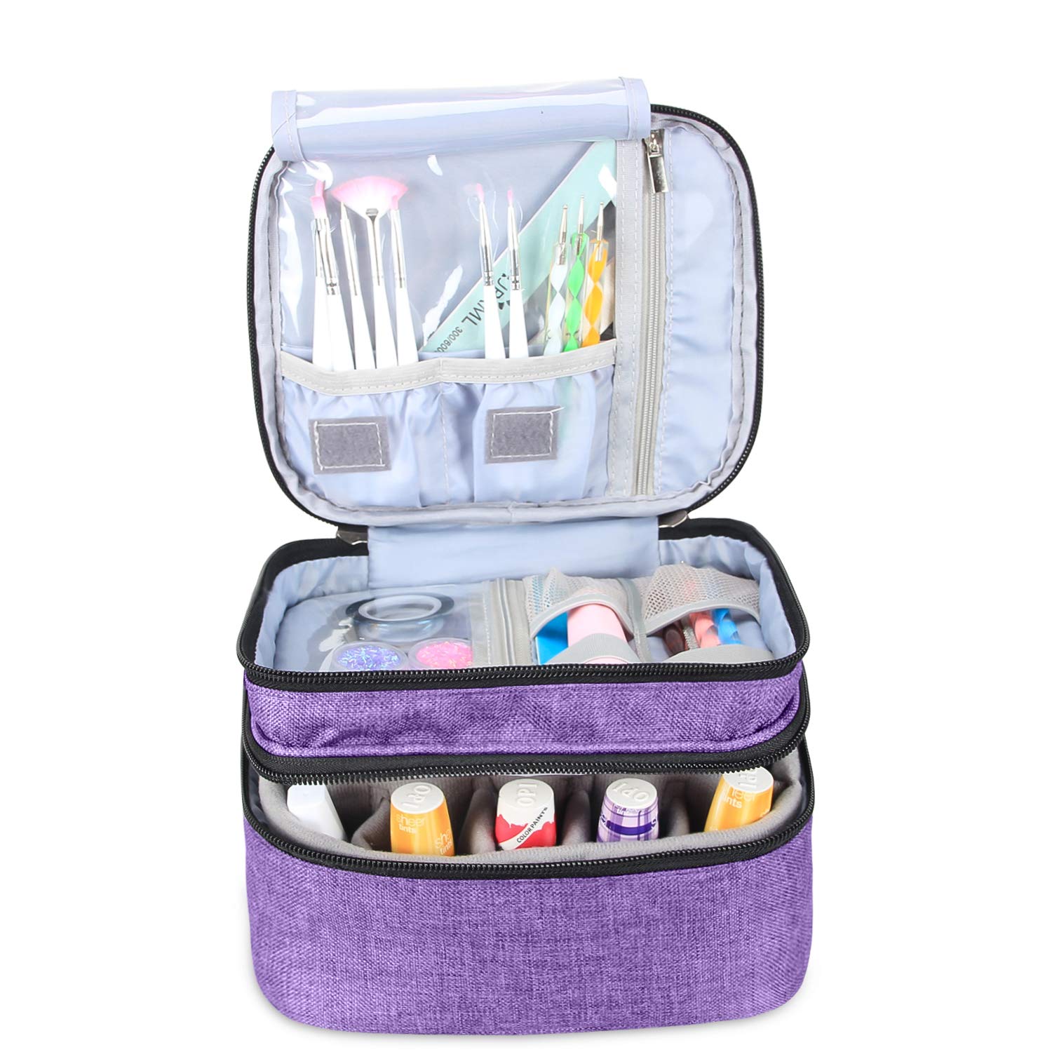 Luxja Nail Polish Carrying Case - Holds 20 Bottles (15ml - 0.5 fl.oz), Double-layer Organizer for Nail Polish and Manicure Set, Purple : Beauty