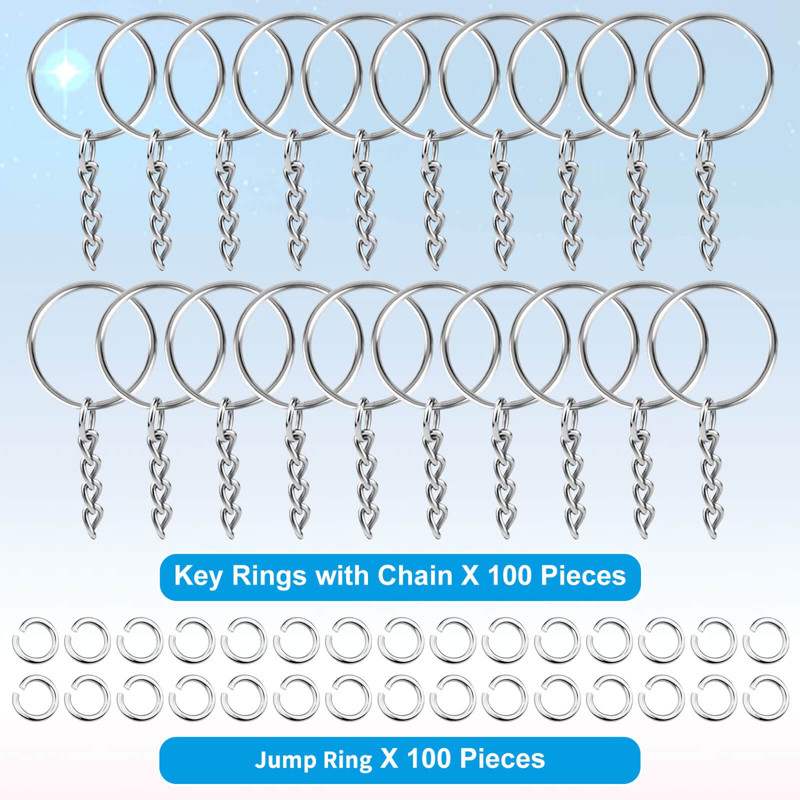Paxcoo 50Pcs Keychains with Chain and 50 Pcs Jump Rings, Keychain Rings Kit Findings Bulk for Keychain Making Supplie DIY Crafts