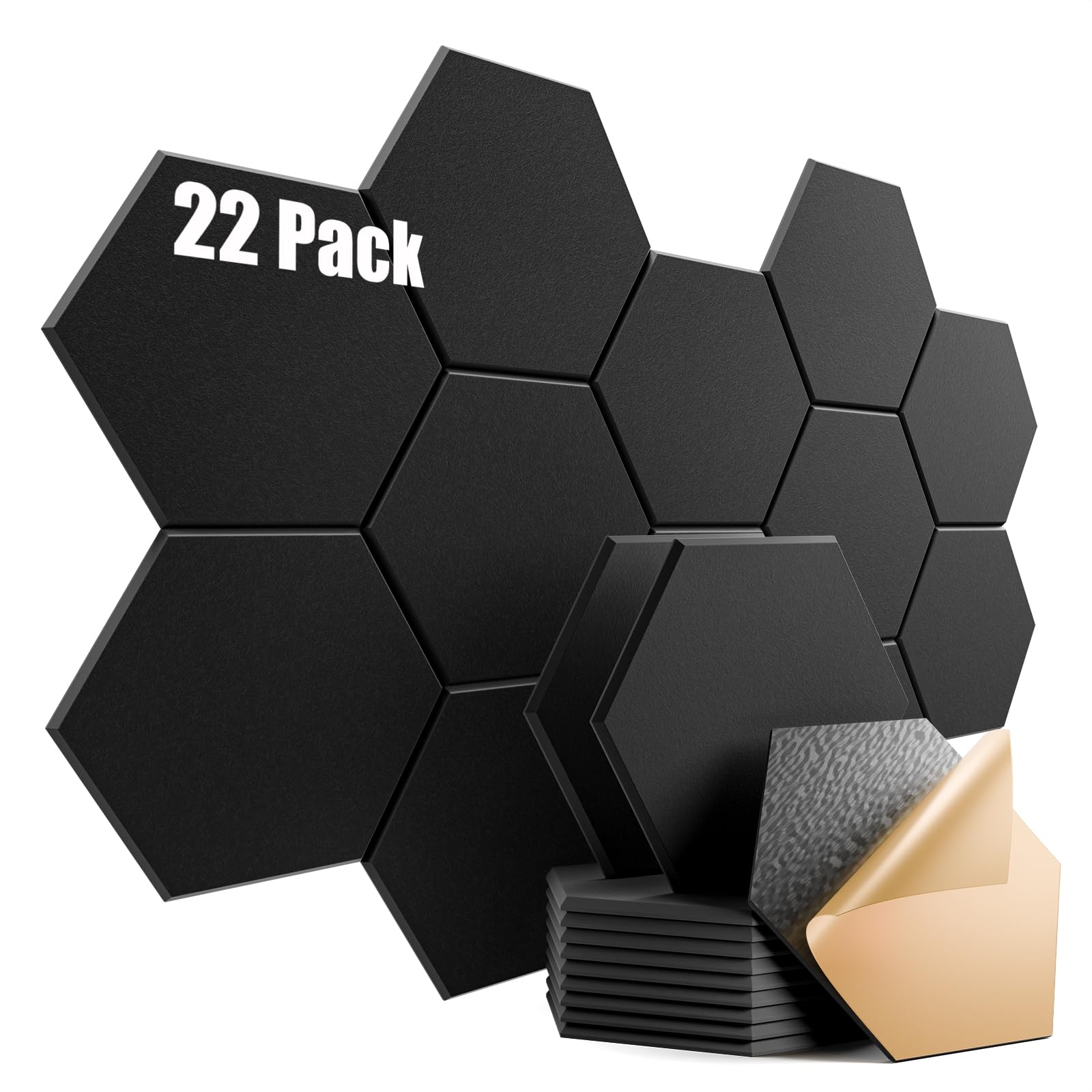 Photo 1 of Dailycooper 22 Pack Self-adhesive Acoustic Panels 12" X 10" X 0.4" - Sound Proof Foam Panels with High Density, Hexagonal Design, Flame Resistant, Absorb Noise and Eliminate Echoes(Black)