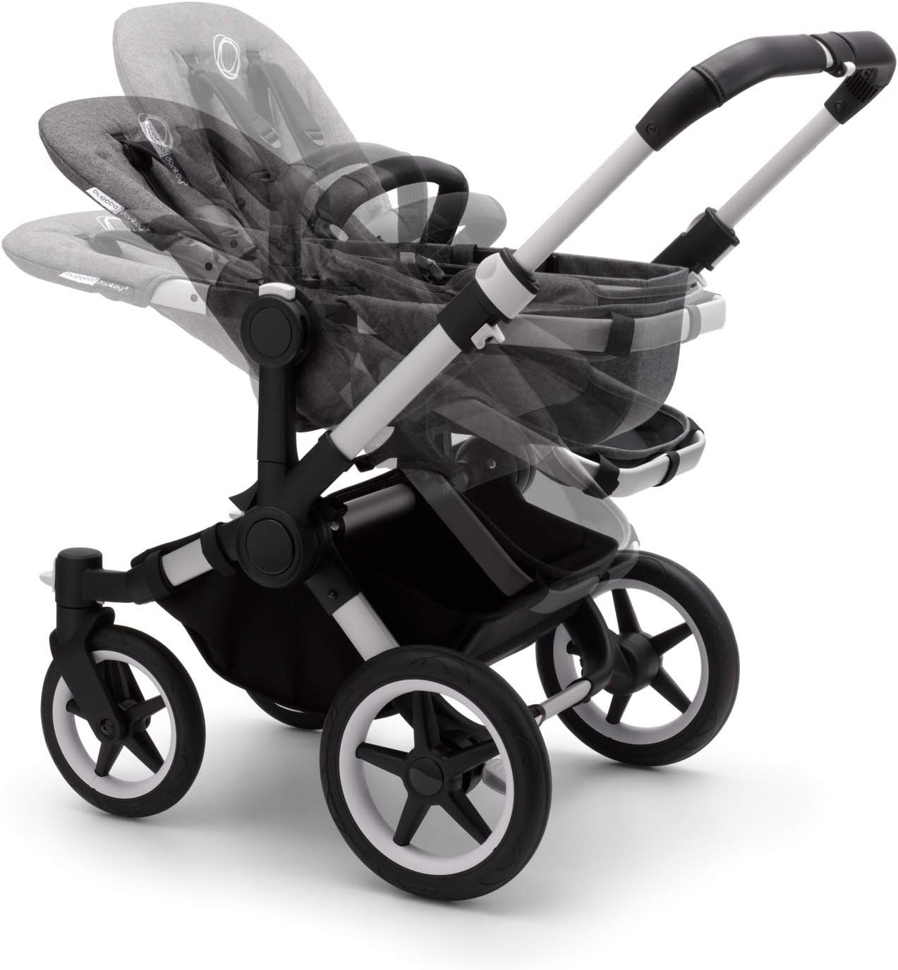Bugaboo Donkey 3 Mono Grey Melange Seat Red Sun Canopy Convertible to Double Stroller Bebé