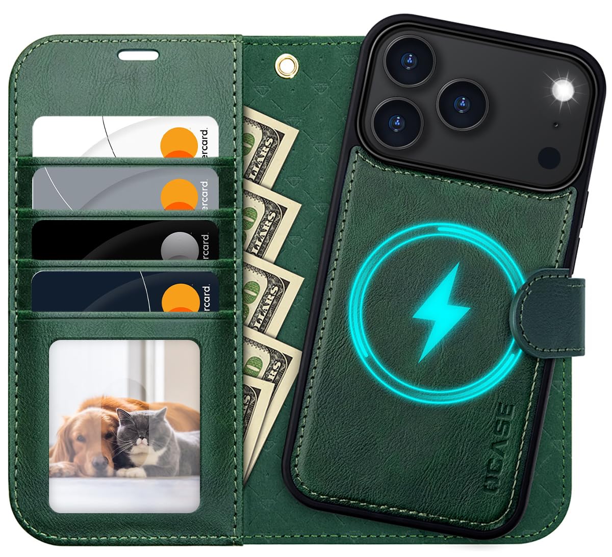 Photo 1 of OCASE for iPhone 17 Pro Max Detachable Wallet Case with Card Holder, 2 in 1 PU Leather Flip Folio with RFID Blocking Stand Wrist Strap Shockproof Phone Cover 6.9 Inch 2025, Blackish Green