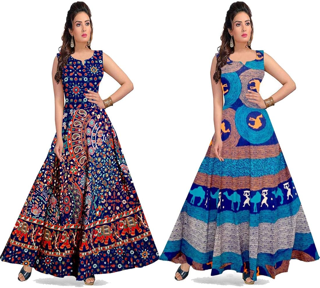 Buy New Radhika Enterprises Women S Rayon Traditional Rajasthani Jaipuri Print One Piece Dress Multicolour Free Size At Amazon In