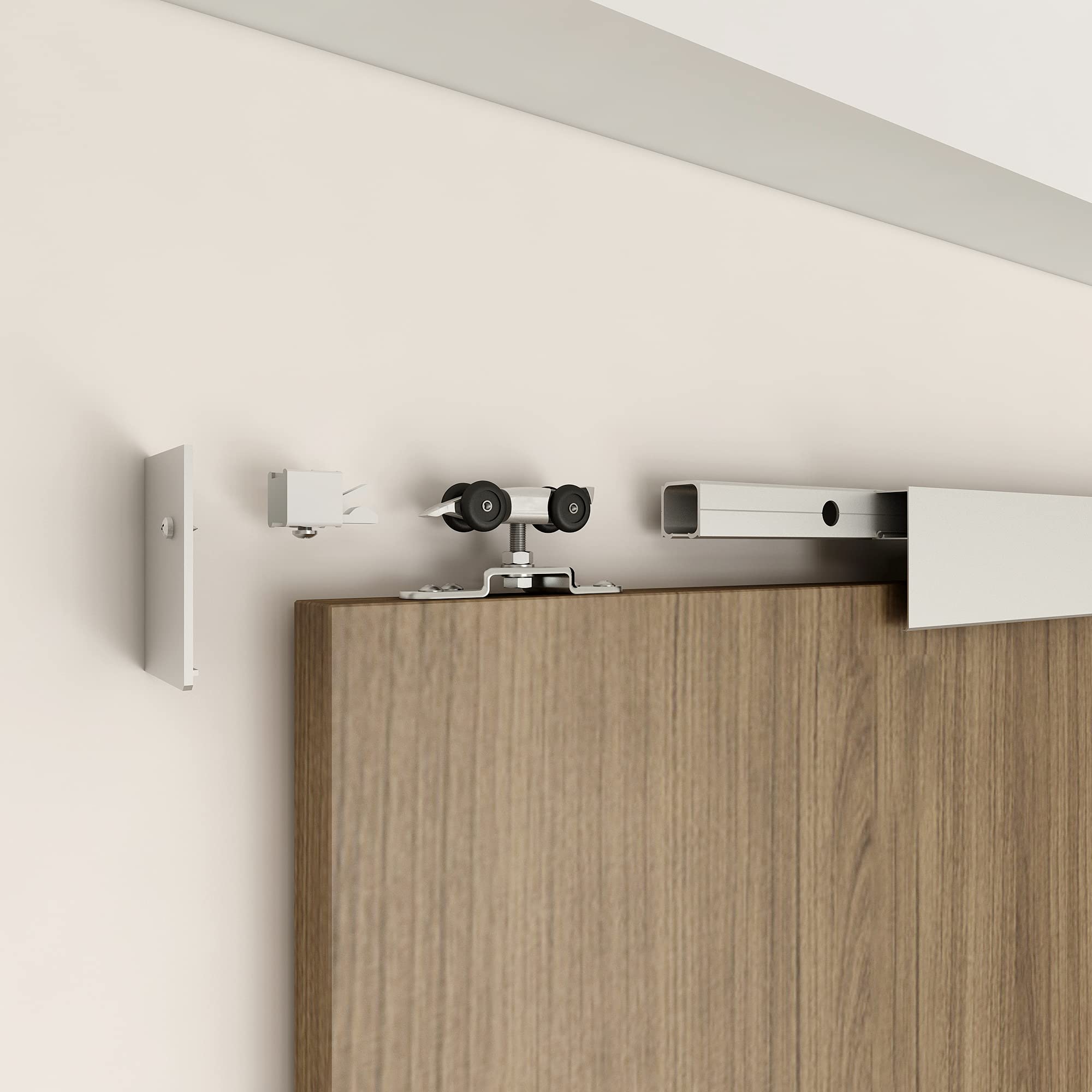 BARNSMITH 6.6FT 200cm Aluminum Sliding Door Track Kit, Classic Modern Hidden Barn Door Hardware with Silver Decorative Cover Fit for Wooden Interior Door