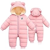 BYFRI Baby Boys Girls Snowsuit Newborn Cozy Winter Coat Infant Bear Hooded Jumpsuit Toddler Snow Outfit for 0-24 Months