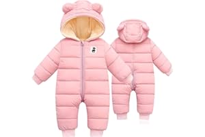 BYFRI Baby Boys Girls Snowsuit Newborn Cozy Winter Coat Infant Bear Hooded Jumpsuit Toddler Snow Outfit for 0-24 Months