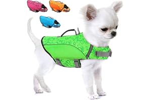 ALAGIRLS Dog Life Jacket Cat Life Vest for Swimming Boating, Adjustable Small Dog Safety Life Vest with Reflective Stripes, Puppy Water Flotation Vest for Small Medium Large Dogs, Green S