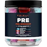 Primal PRE Pre-Workout Variety Pack, Tropical Rain + Primate Punch + Jungle Juice Flavored (20 Stickpacks) - 300mg Caffeine Per Serving