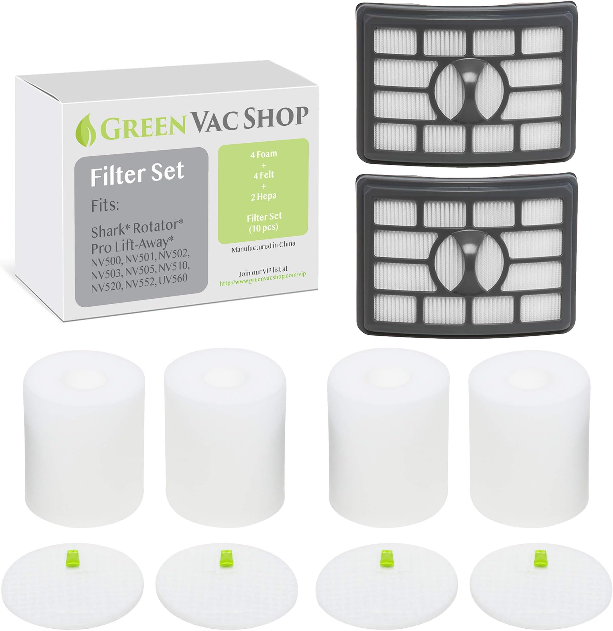 4+2 Pack Shark Rotator Professional Lift-Away NV500, NV501, NV502, NV503, NV505, NV510, NV520, NV552, UV560 Replacement Filter Set, 4 Foam+4 Felt+2 HEPA Filters, XFF500 XHF500