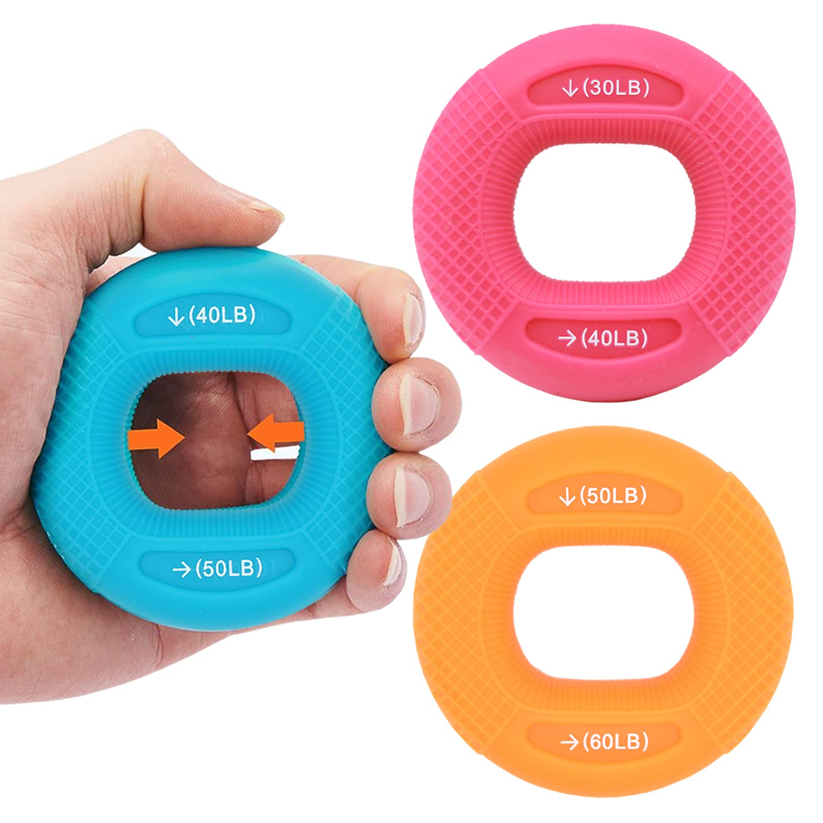 YSYONBOE Hand Grip Strengthener, Finger Exerciser, Grip Strength Trainer Upgraded Forearm Strengthener Hand Exerciser Grip Strength Ring Different Resistance Kit for Daily Training (3 PCS)
