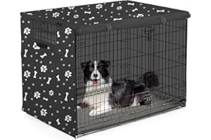 THINMUHAND Dog Crate Cover, Dog Kennel Cover, Durable Breathable Dog Crate Cover 36 inch, Windproof Water Resistant Sun Protection Crate Cover Outdoor/Indoor, Black -S (36" L x 23" W x 25" H)