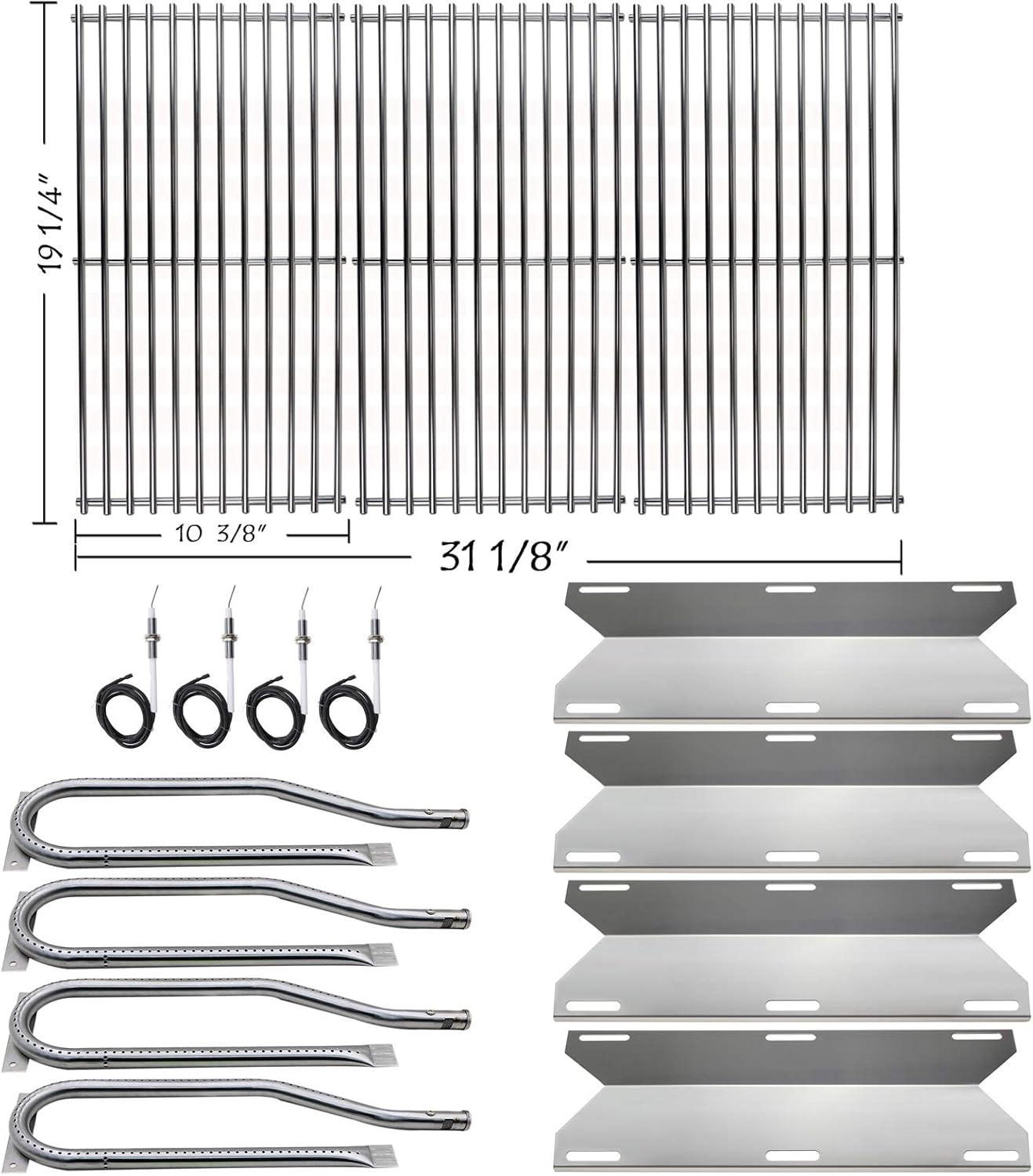 Hisencn Repair kit Replacement for Jenn Air 720-0337, 7200337, 720 0337 Gas Grill Model, 4pack Stainless Steel Burners Pipe Tube, Heat Plates Sheild Tent, Set of 3 Grill Cooking Grid Grates : Garden & Outdoor