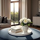 QAVOL 20 x 20 inches High-end Luxury Leather Round Oversized Service Tray, Ottoman & Coffee Tray for Family Dinner, Out-of-House Picnic, Party Essential (20 inch Beige)