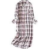 ASHER FASHION Womens Long Flannel Nightgown Button Down Sleepshirt Long Sleeve Nightshirt