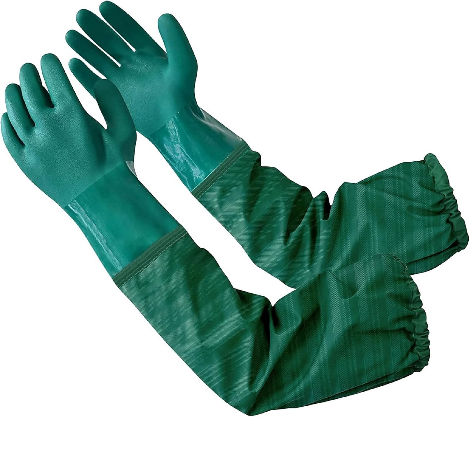 Eiito Long Rubber Gloves - 25-inch Waterproof Elbow Length for Pond and Drain Cleaning, Extra Long Sleeve Full Arm for Women/Men (Green, L)