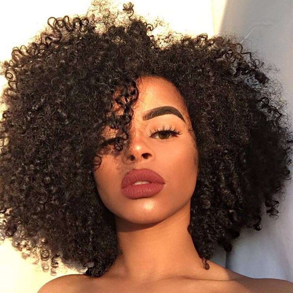 WOCO Hair Short Kinky Curly Lace Front Wigs Human Hair for Black Women Glueless Brazilian Remy Hair Wigs Middle Part with Natural Hairline 130% Density Natural Color 12inch
