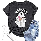 Boo JEE Ghost Tshirt Women Halloween Spooky Ghost Shirt Short Sleeve Funny Letter Print Tee Fall Holiday Tops
