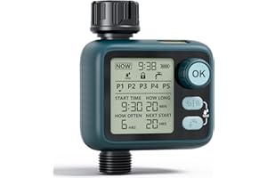 Sprinkler Timer with Rain Sensor and 5 Separate Watering Irrigation Programs, Diivoo Water Hose Timer with Auto & Manual Mode, IPX5 Waterproof for Garden, Outdoor Lawn, Pool